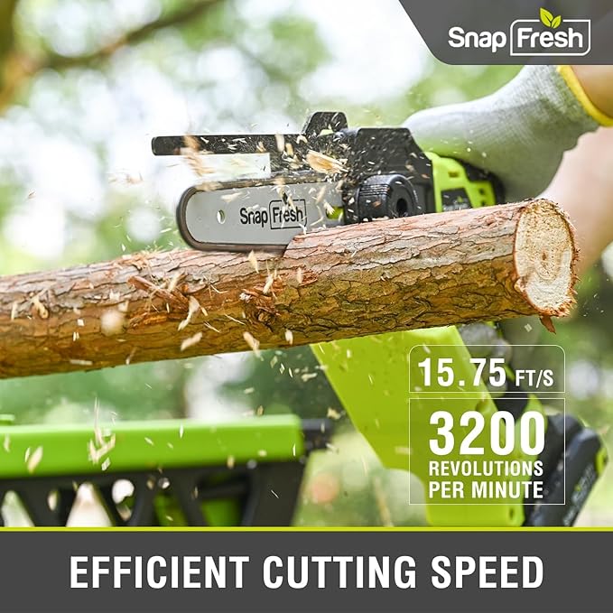 SnapFresh Mini Chainsaw Cordless 5” & 6”, 20V Electric Handheld Chainsaws with 2.0Ah Battery & Fast Charger, Lightweight Battery Powered Saw with 2 Chains for Wood Cutting & Branch Trimming