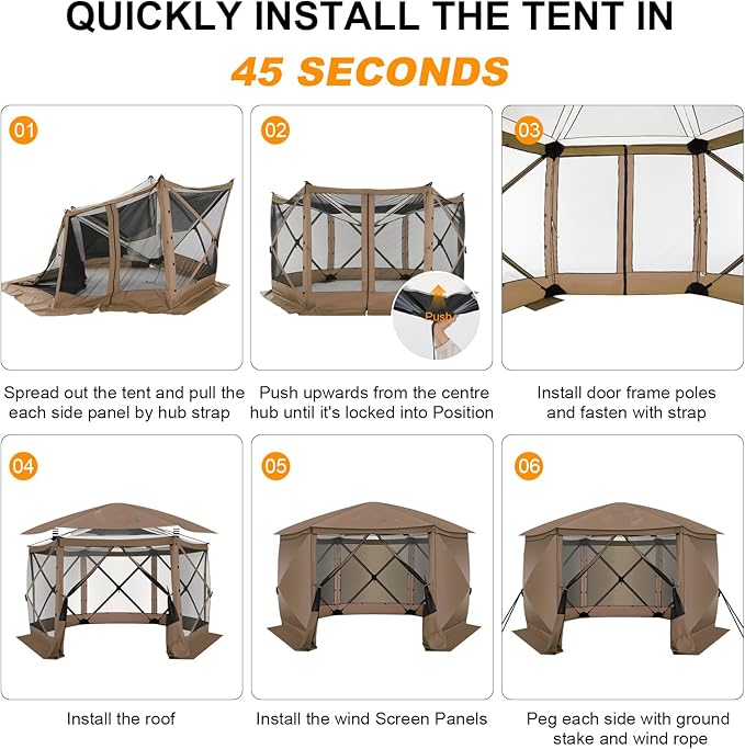 COBIZI 12x12 FT Pop Up Canopy Extendable Tent, Gazebos On Clearance with Removable Roof, Screened in Gazebo with sidewalls, Screen Tents Portable carpas para Patio for Outdoor Camping,Backyard,Brown