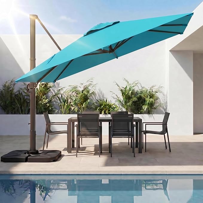 Kingdura 8' X 8' Cantilever Patio Umbrella with Base Included, Large Square Outdoor Offset Umbrella with 360-degree Rotation, Infinite Tilt, UV Protection for Pool Deck Garden Patio (Peacock blue)