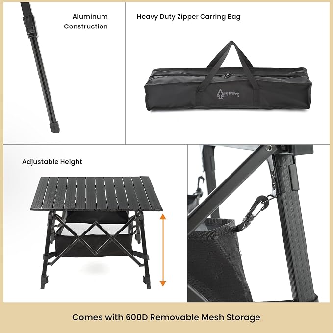 ARROWHEAD OUTDOOR 2-Pack 39" Aluminum Folding Camp Roll Up Table w/Adjustable Height, Undertable Mesh Storage, Carry Bag