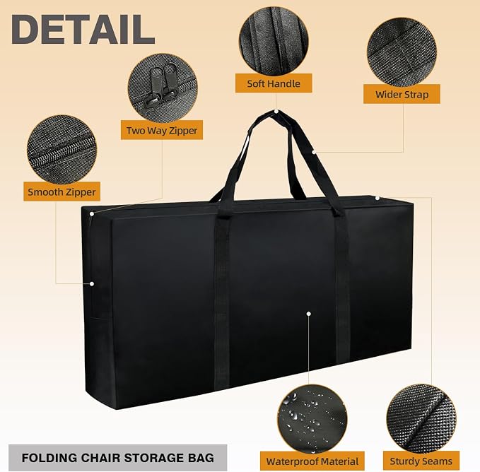 Folding Card Table Storage Bag, Large 35" L x 18" H x 4" W Waterproof Bag for Square 34" Folding Table 600D Heavy Duty Foldable Table Carry Bag, Black
