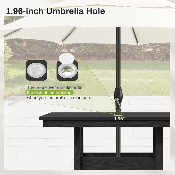 COMPISA 5 Piece Outdoor Dining Set, HDPS Patio Table and Chairs Set, 35" Patio Table with 1.96" Umbrella Hole & 4 Chairs, All Weather Furniture for Garden, Backyard, Poolside (Black)