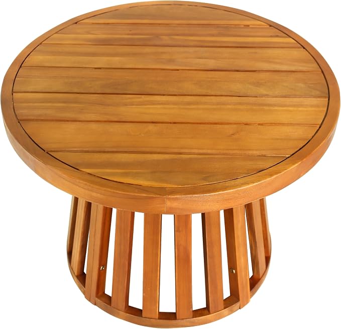 JONATHAN Y Solanya 28" Round Acacia Wood Outdoor Coffee Table with Slatted Tapered Base, Weather-Resistant Solid Wood Center Table for Patio, Garden, Deck, Natural Brown END7000A