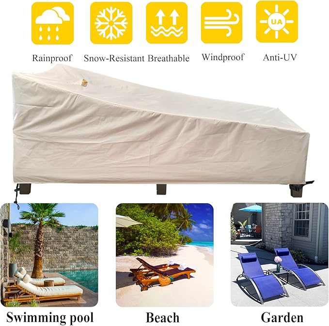 SIHAIAN Patio Lounge Chair Cover Waterproof Outdoor Chaise Lounge Covers UV Resistant Special Fixed Design 78Lx32Wx35H Beige 1Pack Patio Furniture Covers