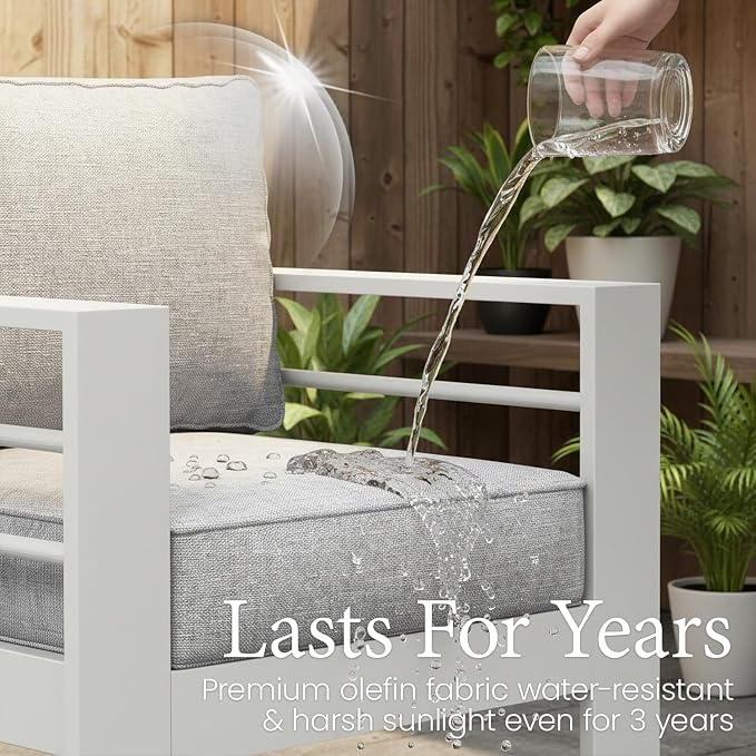 LayinSun Outdoor Aluminum Furniture Set, 4 Pieces Patio Sectional Conversation Chat Sofa Modern Seating Set with Coffee Table
