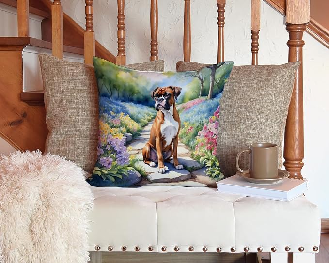 Caroline's Treasures Boxer Spring Path Throw Pillow Machine Washable, Indoor Outdoor Decorative Pillow for Couch, Bed or Patio, 14Hx14W
