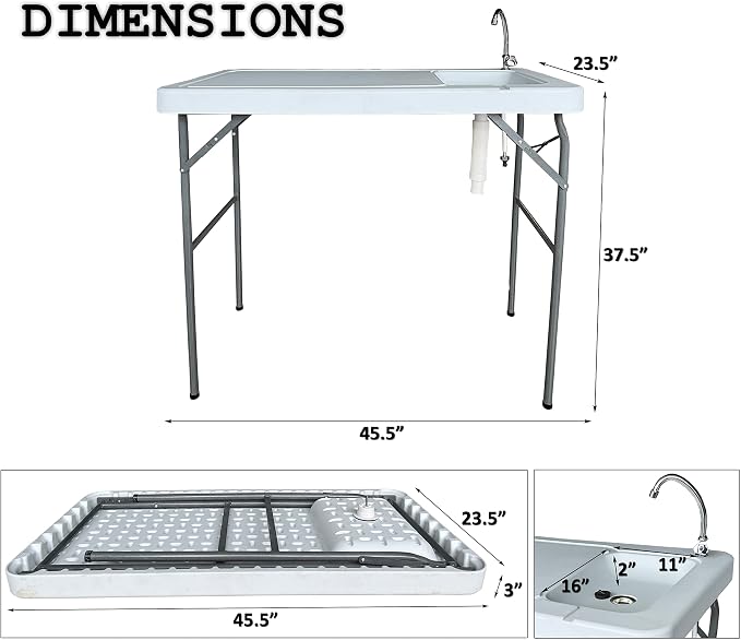 Fish Cleaning Table with Sink: Portable Folding Camping Table - Outdoor Washing Station with Faucet -Fish Fillet Table for Camping Picnic Gardening