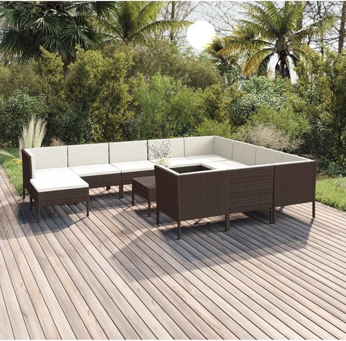 Patio Lounge Set with Cushions,Patio Furniture Sets,Patio Conversation Sets,Outdoor Furniture Sets,for Garden,Backyard,Outdoor,12 Piece Poly Rattan Brown