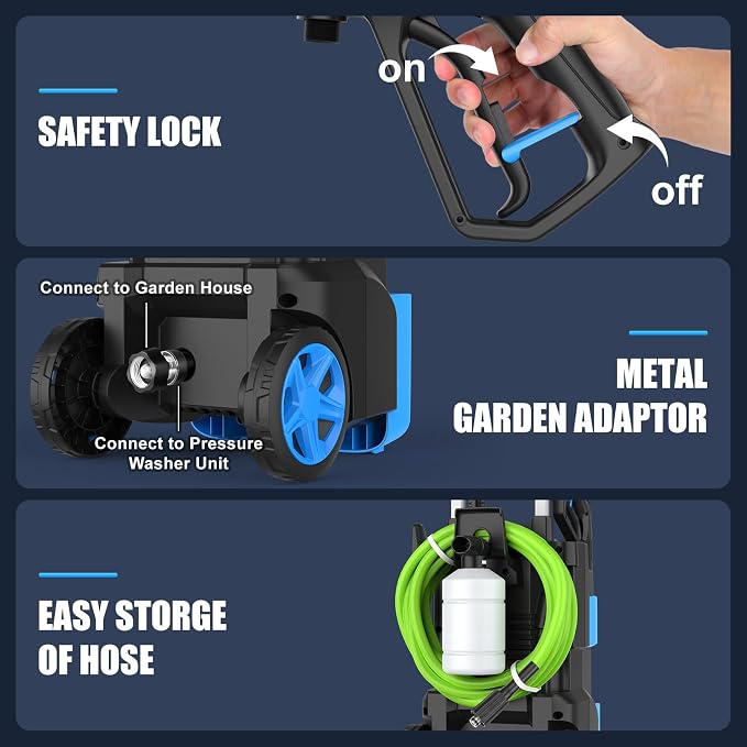 Pressure Washer 5000PSI Adjustable Pressure Power Washers Powered with 33ft Hose, 4 Nozzle and Foam Cannon, Powerwashers Cleaner Machine for Home, Cars, Blue
