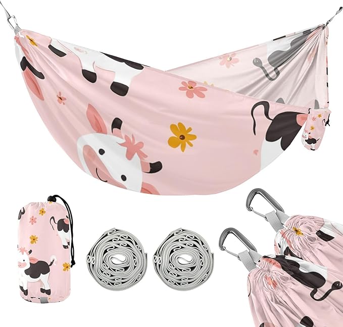 Cartoon Cute Cow Pink 330lb Capacity Outdoor Hammocks Tree Hammock for Indoor Outdoor Patio hamacas para adultos