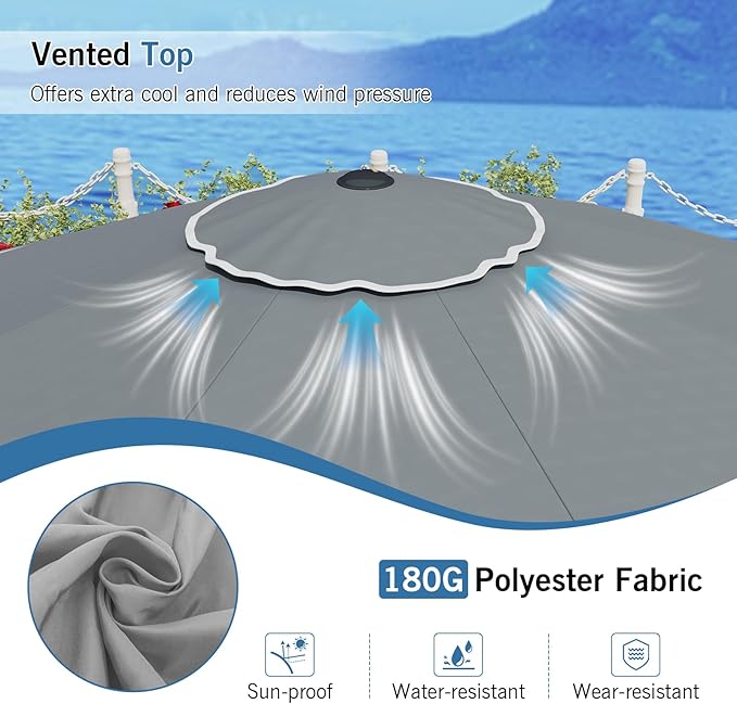 RELAX4LIFE 10 FT Scalloped Patio Umbrella, Market Table Umbrella with Push Button Tilt, Crank, 8 Sturdy Metal Ribs, Vented Top, Sun-Protective Ruffled Canopy, Heavy-duty Outdoor Parasol for Garden Poolside Deck