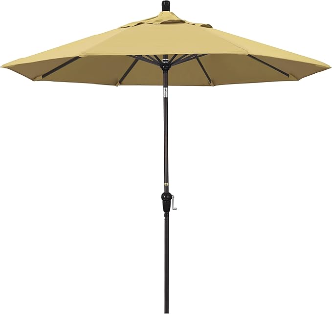 California Umbrella 9' Round Aluminum Market Umbrella, Crank Lift, Auto Tilt, Bronze Pole, Sunbrella Spectrum Cilantro