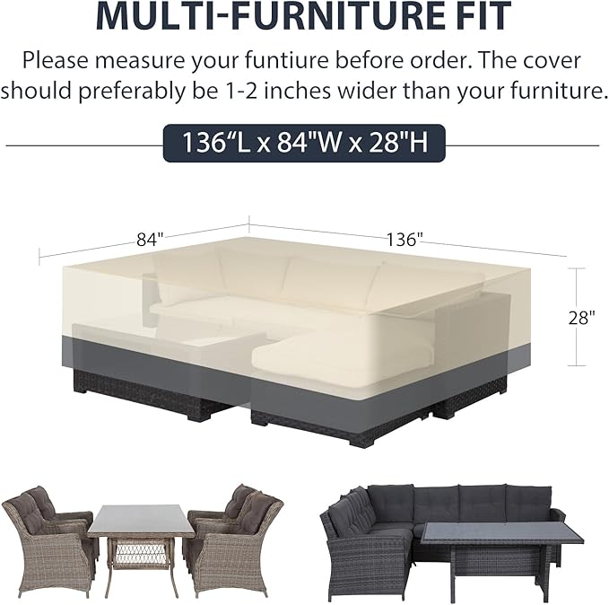 Patio Furniture Covers Waterproof Heavy Duty, 136"x84"x28" Extra Large Outdoor Dining Table and Chair Covers/ Waterproof UV Snow Resistant/ General Purpose Outside Sectional Sofa Set Covers