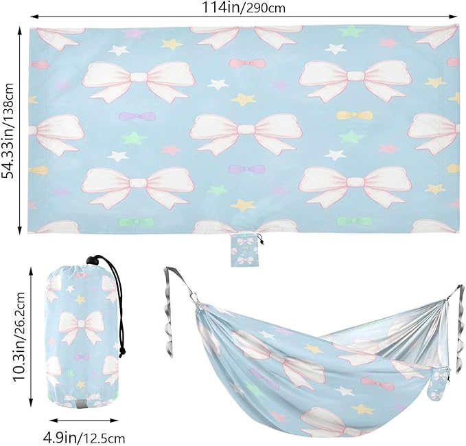 Hammocks for Outside Bow Pattern Camping Hammock Portable Hammocks with Tree Straps and Carry Bag Camping Accessories for Hiking Beach Outdoor