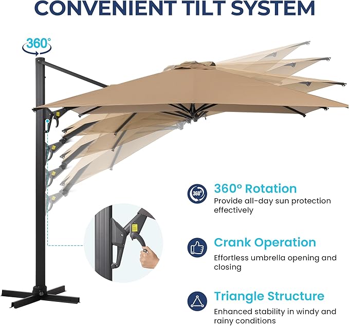 SUNVIVI OUTDOOR Patio Umbrella, Rectangular Patio Umbrella, Metal Pole Square Outdoor Umbrella with Crank and Push Button Tilt, Large Outdoor Umbrella with Polyester Canopy