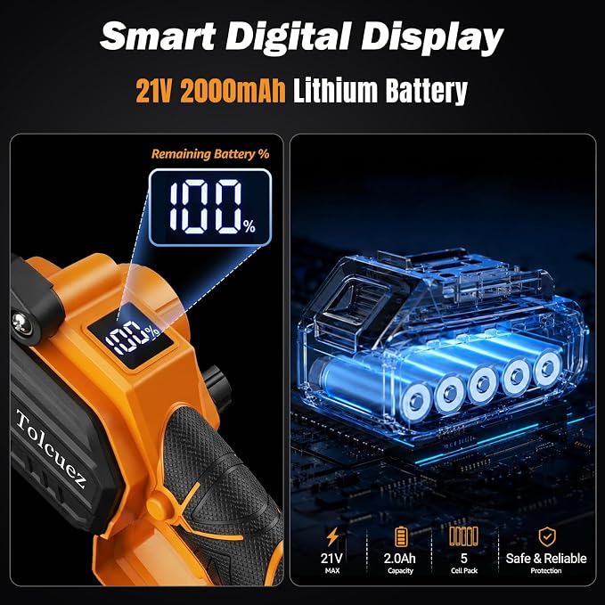 2 in 1 Mini Chainsaw Cordless,6 Inch & 8 Inch Electric Chainsaw with Digital Display,Brushless Motor Battery Powered Chainsaw,Handheld Saw for Tree Branches and Garden Cutting