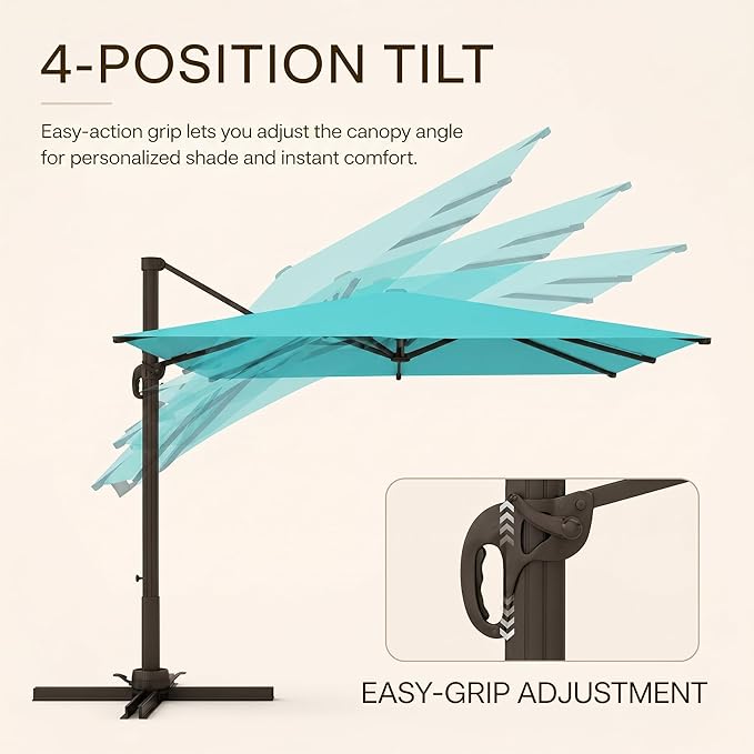 Kingdura 9' X 9' Cantilever Patio Umbrella with Base Included, Large Square Outdoor Offset Umbrella with 360-degree Rotation, 4 Position Tilt, UV Protection for Pool Deck Garden Patio (Peacock blue)