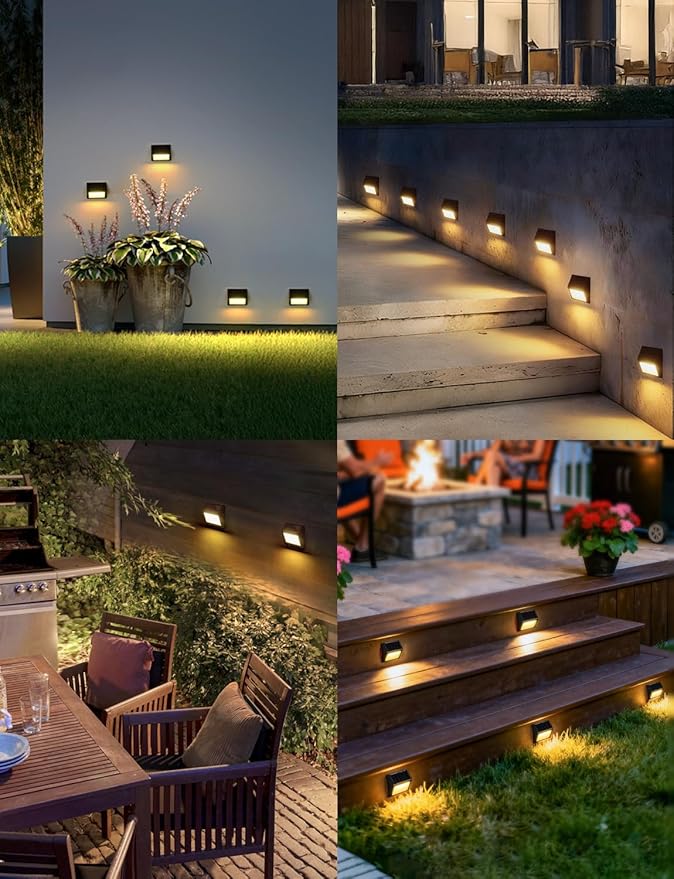 Solar Step Lights, 8 Pack Outdoor Waterproof Stair Lights, 3000K Warm White Light, Auto On/Off, Outdoor Solar Deck Light Decor for Garden Stairs, Front Step, Fence, Yard, Patio, Wall, Walkway, Porch