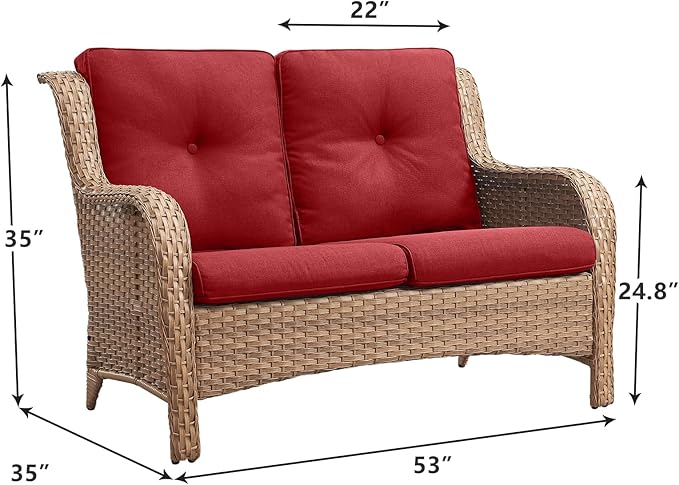 Rilyson Outdoor Loveseat Wicker Patio Sofa - 2 Seat Rattan Outdoor Couch Patio Furniture with Deep Seating and Comfortable Cushions for Porch Deck Balcony(Yellow/Red)