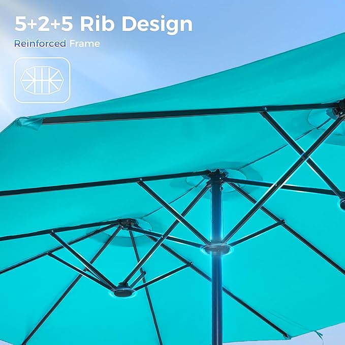 SUPERJARE 13FT Outdoor Umbrella for Patio, Double sided Pool Umbrellas with Fade Resistant Canopy, Large Table Umbrella for Deck, Market, Backyard - Light Blue(No Base)