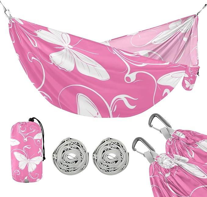 Peach Plants Butterfly White Silhouette 330lb Capacity Hammocks for Camping with Hanging Ropree Hammock for Outside Patio Backyard Poolside hamaca de Algodon para Jardin