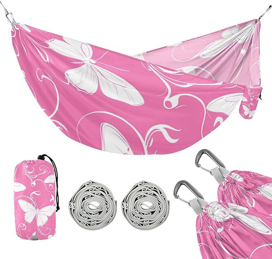 Peach Plants Butterfly White Silhouette 330lb Capacity Hammocks for Camping with Hanging Ropree Hammock for Outside Patio Backyard Poolside hamaca de Algodon para Jardin
