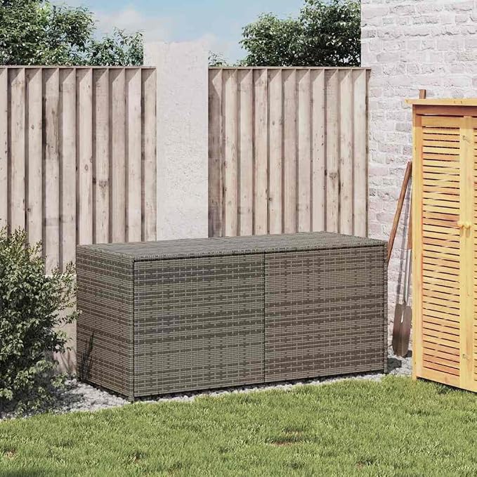 Outdoor Storage Box 283L, Garden Deck Box for Patio Cushions, Weather-Resistant PE Rattan Deck Bin with Gas Spring Lid, Gray
