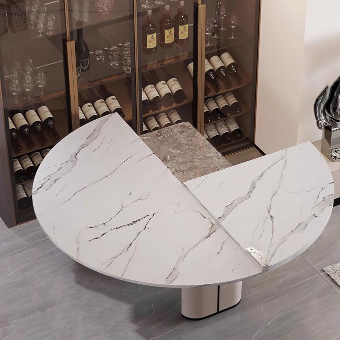 Large Round Folding Table Top, 4-Folding Wood Table top, Temporary Replacement Inoor Outdoor Tops for Dining and Coffee(Marble White, D-150cm/59in)
