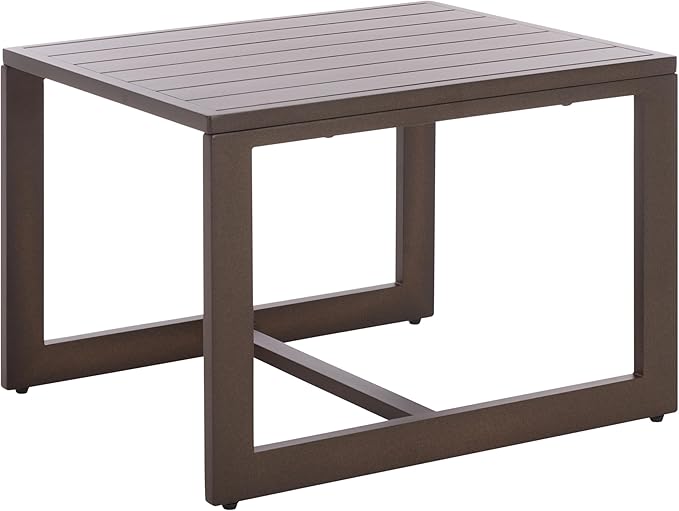 SAFAVIEH Outdoor Patio Furniture Collection – Fash Brown & Taupe Cushion 3-Piece Living Set, Modern Outdoor Chairs & Slatted Square Table (PAT7552B)