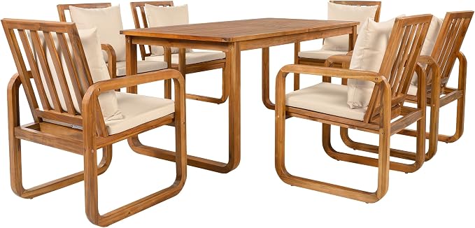7 Pieces Patio Dining Set with Dining Table and Chairs,Outdoor Furniture Set with Removable Cushions,for Patio, Backyard, Garden (Brown-RC)