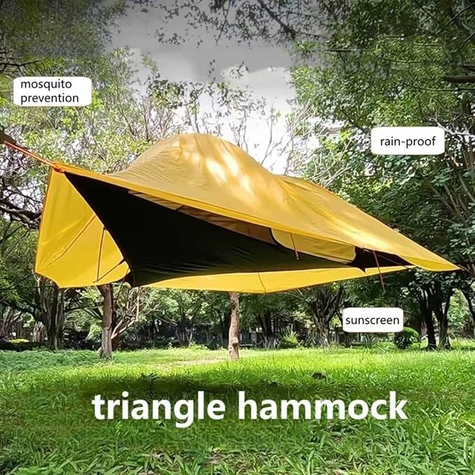 OVARIA Outdoor Camping Hammock Tent, Large Triangle Hammocks for 1-3 Persons-Portable Camping Mosquito Net for Outside, Hiking Travel(Yellow)