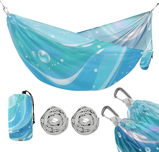 Abstract Art Water Wave Blue Hammocks Indoor Hammock for Outside Beach Patio Garden