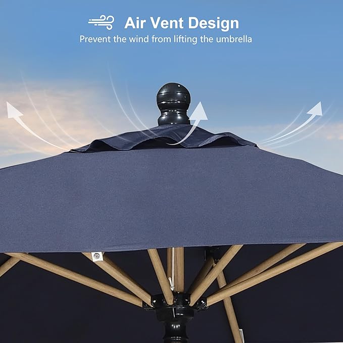 PURPLE LEAF 8' x 8' Square Outdoor Table Umbrella with Base Patio Umbrella Aluminum Market Umbrella with Push Button Tilt & Crank and 8 Ribs Outdoor Umbrella for Pool Backyard Beach, Navy Blue