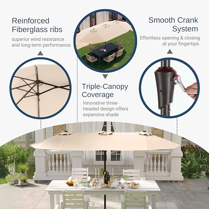 15FT Large Patio Umbrella with Base Included