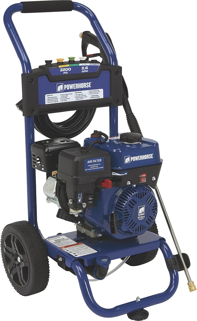 Powerhorse Gas Cold Water Pressure Washer, 3400 PSI, 2.7 GPM, Maintenance-Free Axial Pump, Steel Tube Frame