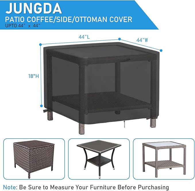 Outdoor Square Coffee Table Cover 44 Inch, Waterproof Patio Table Covers, Heavy Duty Outdoor Furniture Cover - 44 x 44 x 18 Inch