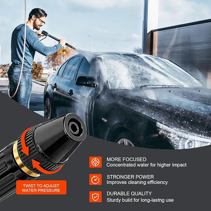 Home High-Pressure Car Wash Water Gun with Booster Nozzle, Powerful High-Pressure Water Gun for Car Cleaning, Garden Hose Pressure Booster, 3 Adjustable (1Set)