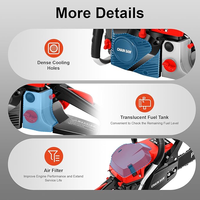 20 Inch Gas Powered Chainsaw 58CC Cordless Handheld Chainsaw Portable Chain Saw for Gardens Farms Forests Orchards,10500RPM