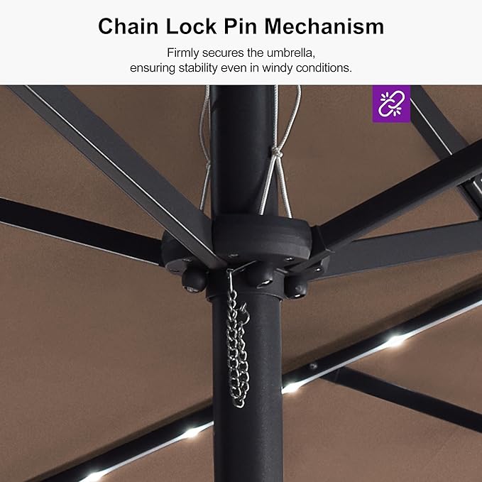 PURPLE LEAF 13ft Double-Sided Patio Umbrella with Solar Lights Outdoor Market Umbrella with Base and Crank Handle Table Umbrella for Backyard Pool Garden Deck, Taupe