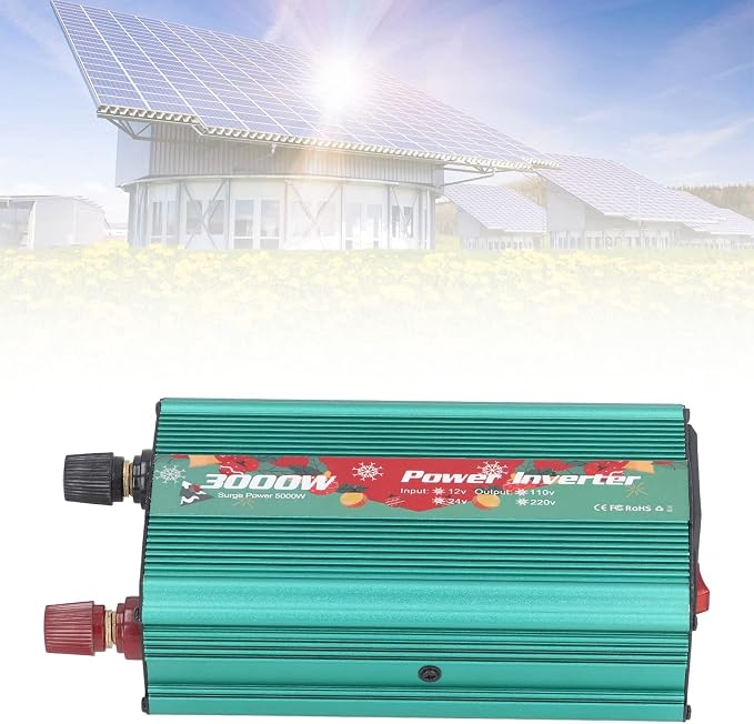 3000W Pure Sine Wave Power Inverter, DC 12V to AC 110V & Home Use with 1 AC Outlet, 1 USB Port & 6 Protections for Outdoor Camping & Traveling