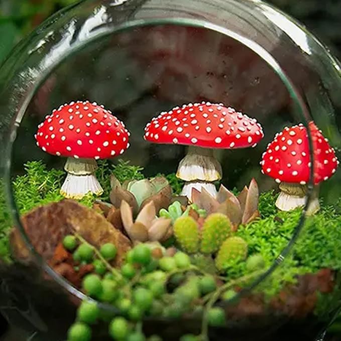 OwMell Glow in The Dark Mushroom Statues, Set of 3 Mushroom Outdoor Ornament for Garden Yard Decor Accessories-Garden Stake