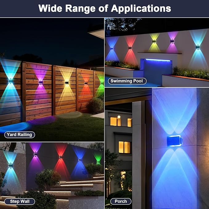 AUDLES Solar Fence Lights Outdoor, New Up Down Lighting Fence Lights Solar Powered with 8 Modes Warm White/RGB, IP65 Waterproof Solar Wall Light for Backyard Wall Pathway Deck Patio Decor - 12 Pack