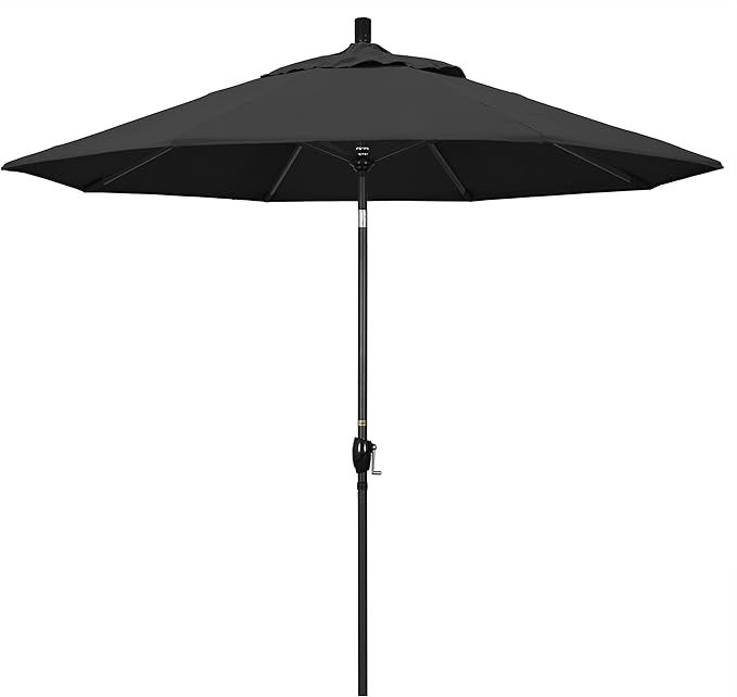 California Umbrella 9' Round Aluminum Market Umbrella, Crank Lift, Push Button Tilt, Black Pole, Pacifica