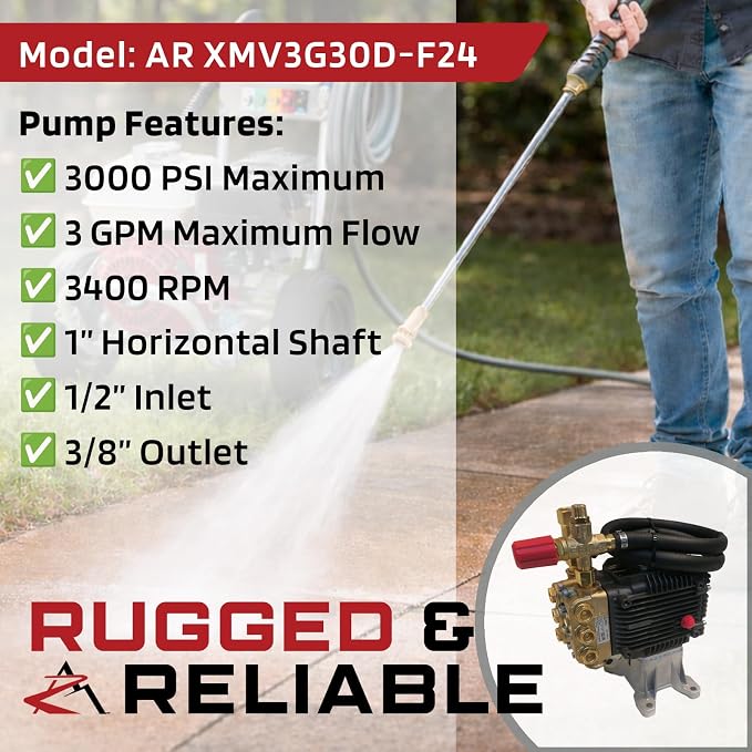 The ROP Shop OEM AR 1" Shaft 3000 PSI Pressure Washer Water Pump XMV3G30DVR54200PKG, XMV3G30DF24