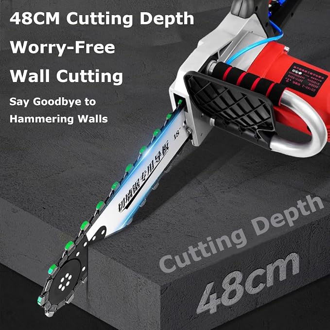 Electric Concrete Chainsaw Wall Cutter Machine 5800W 6500W Handheld Concrete Chain Saw with 2 Diamond Concrete Saw Chain and Water Supply and Dust Suppression (19" Cutting Depth)