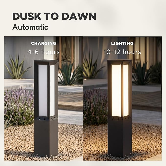 Solar Landscape Path Light, 32 Inches Modern Outdoor Bollard Lighting, Aluminum 3W 350LM Luxury LED Lights for Lawn, Patio, Courtyard and Driveway Decoration