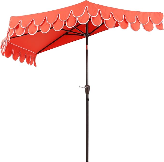 Eyely BMU1202 Noah 9 ft. Classic MidCentury Scalloped Fringe Market Patio Half Umbrella with Crank for Garden, Pool & Deck, Tilt Button and UV Protection
