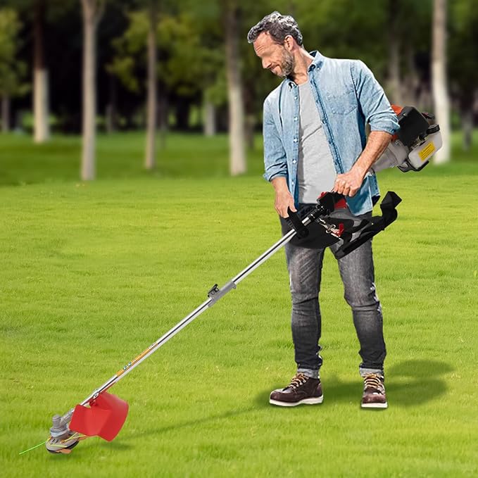 Brush Cutter, 2-Stroke 33CC 0.81KW Gas Lawn Edger Single Cylinder Air Cooled Weed Wacker Multifunction Weed Eater Aluminum Alloy Gas Powered Weed Trimmer Garden Trimmer w/0.264 Gal Fuel Tank Capacity