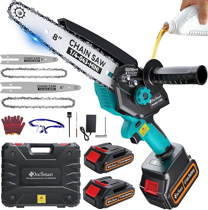 Electric Mini Chainsaw for Pruning Small Trees, Brushless 8 inch & 6 inch Portable Battery Chain saw with 2 Rechargeable Batteries, 1000W Handheld Chain Saw for Wood Cutting, Gifts for Father's Day