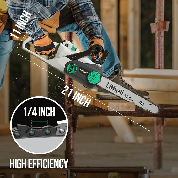 Litheli Cordless Battery Chain Saw 12", 40V 2.0Ah Battery Powered Chainsaw, Electric Chainsaws for Trees, Pruning, Branch Cutting, Yard, Garden Battery and Charger Included